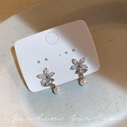 S925鋯石花朵微鑲耳環