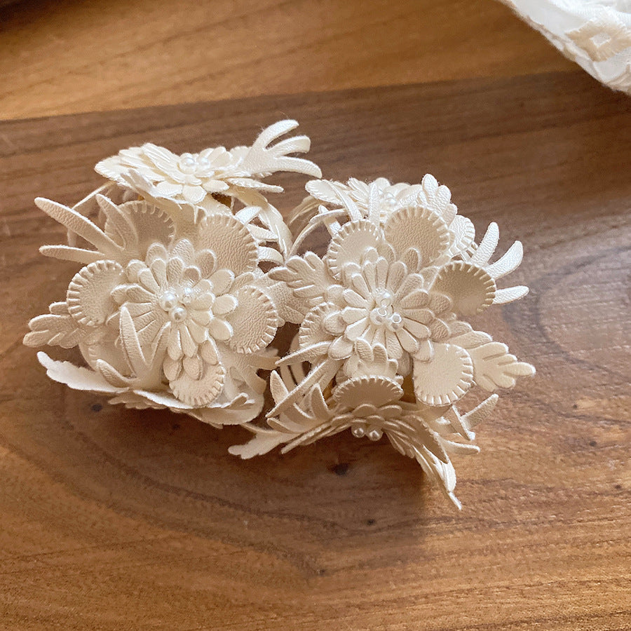 時尚獨特銀針皮革花朵C形耳釘復古甜美氣質耳環輕奢小眾設計耳飾