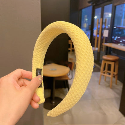 黃色簡約髮箍－小格紋款細節｜https://igowo.tw/