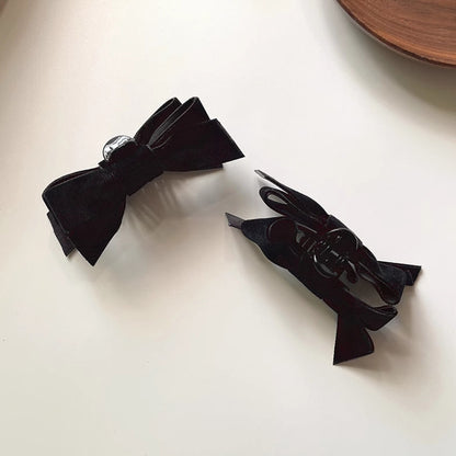 黑色絨面蝴蝶結髮夾