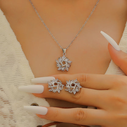 鋯石雪花項鍊耳環組－商品主圖｜https://igowo.tw/