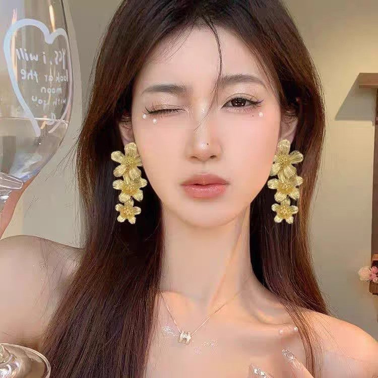 法式復古花朵流蘇耳釘女