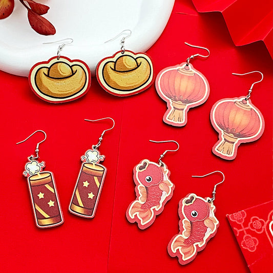 紅色福袋古典耳環－商品主圖｜https://igowo.tw/