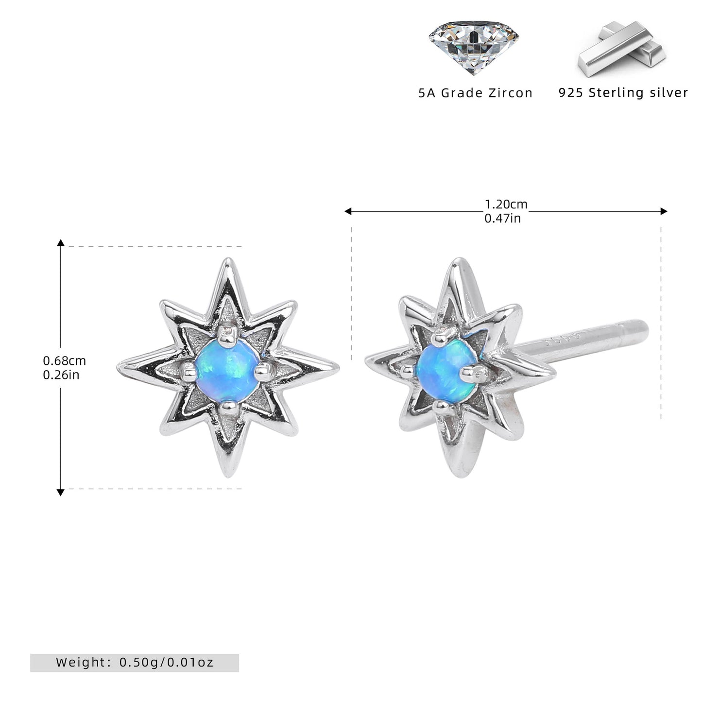 S925 新款耳釘時尚澳寶八芒星耳飾輕奢百搭小清新精致飾品