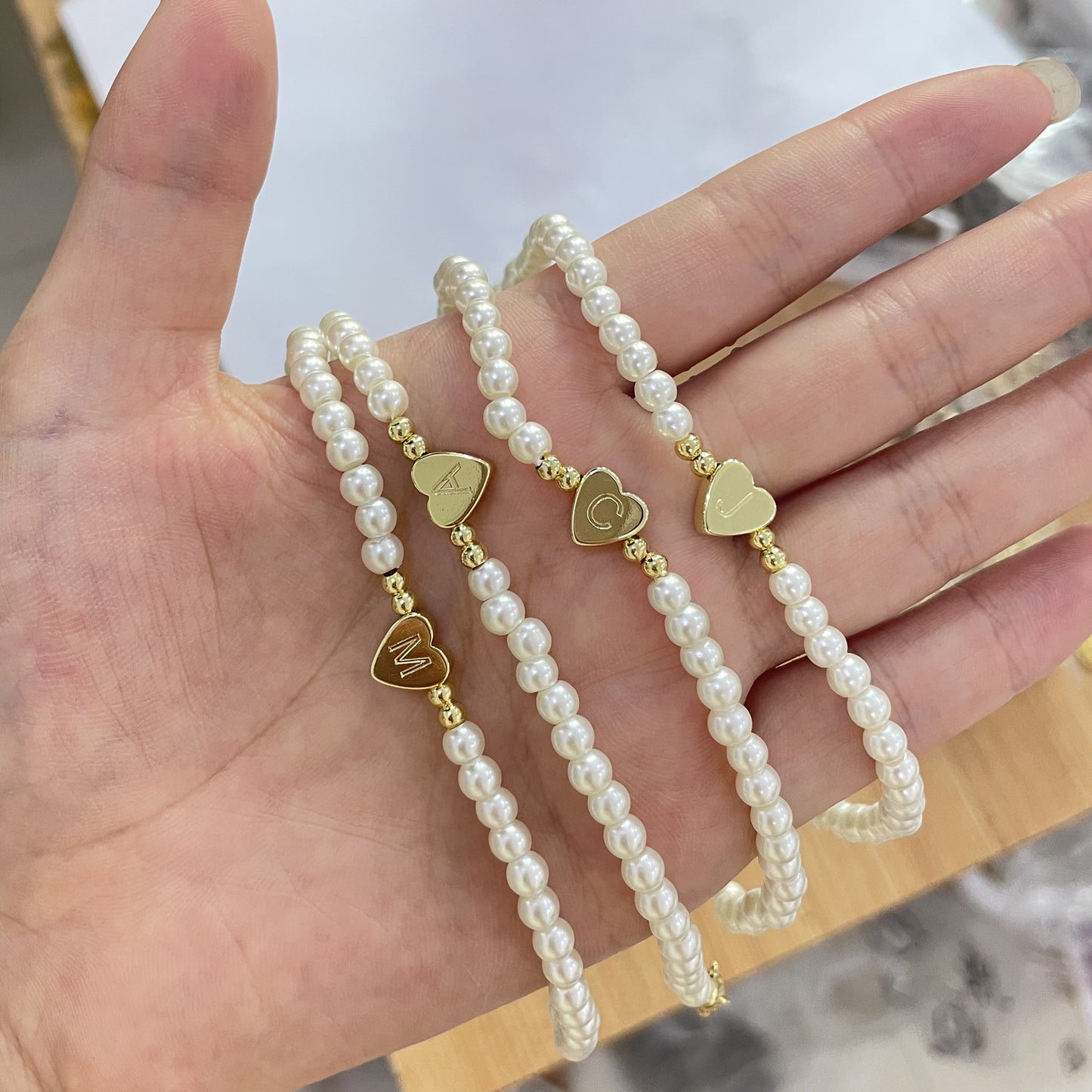 仿珍珠愛心手鏈