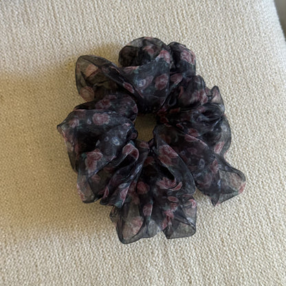 網紗碎花復古髮圈－黑色碎花腸圈款細節｜https://igowo.tw/
