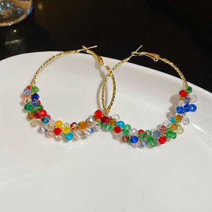 銀針珍珠纏繞圓形耳圈多巴胺清新甜美耳環小眾高級感氣質耳飾批發