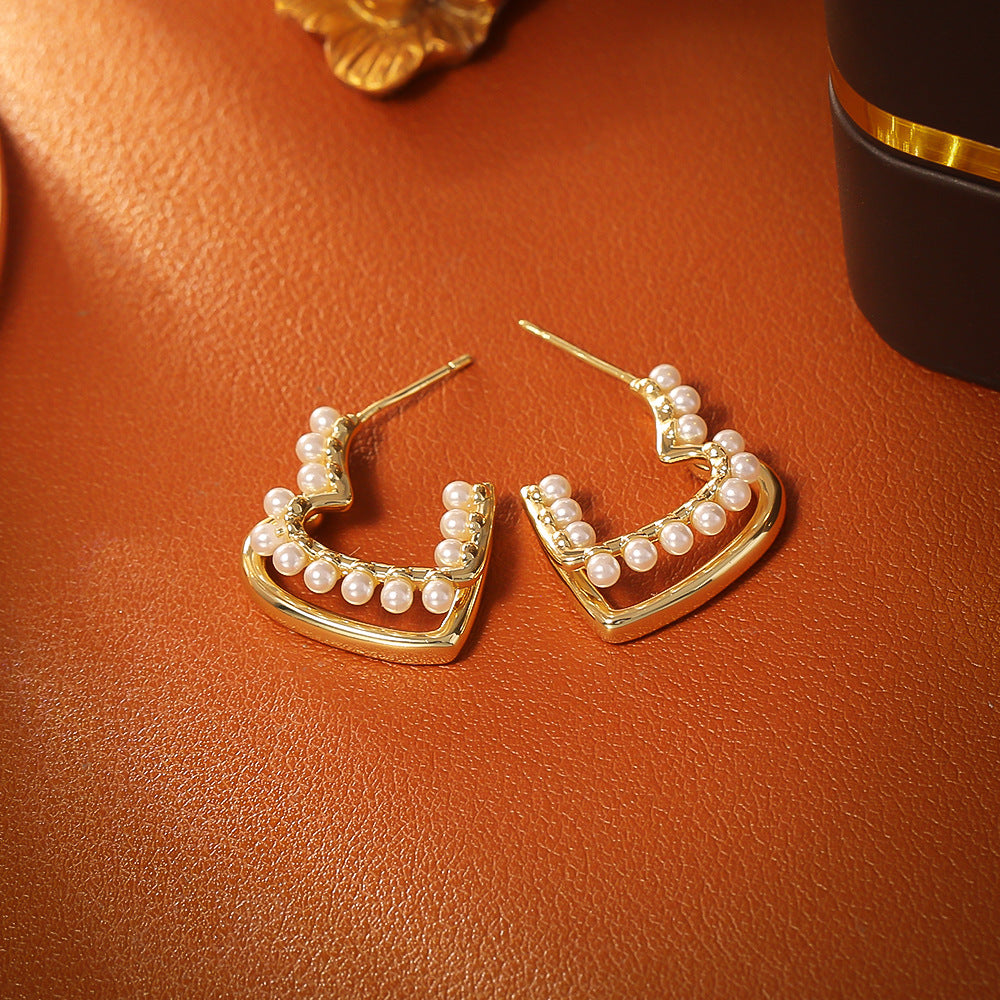 珍珠愛心誇張耳釘－第二視角實拍｜https://igowo.tw/