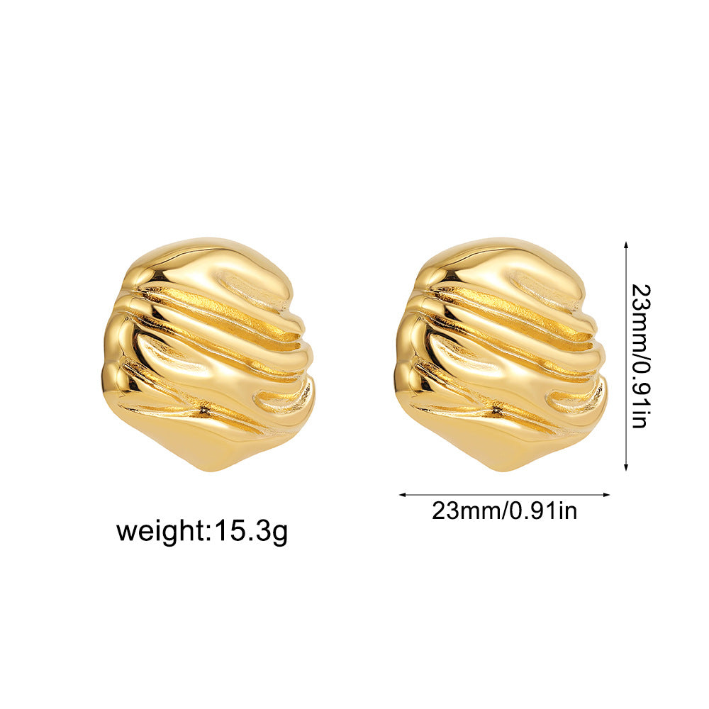 不鏽鋼不規則誇張耳釘－褶皺22932款細節｜https://igowo.tw/