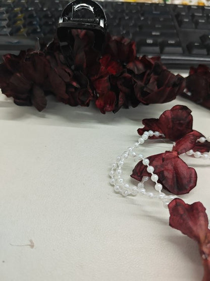 氛圍感布藝花朵流蘇珍珠發夾超仙后腦勺鯊魚夾新中式時尚抓夾發飾