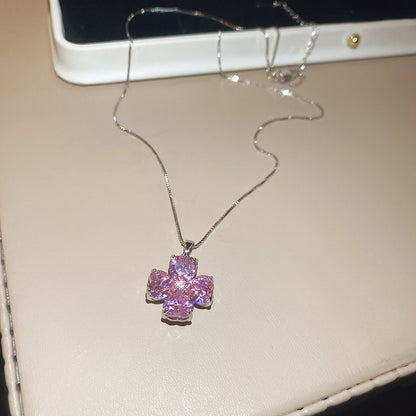 韓版超閃鋯石花朵耳環項鏈精致優雅氣質首飾套裝輕奢高級感飾品女