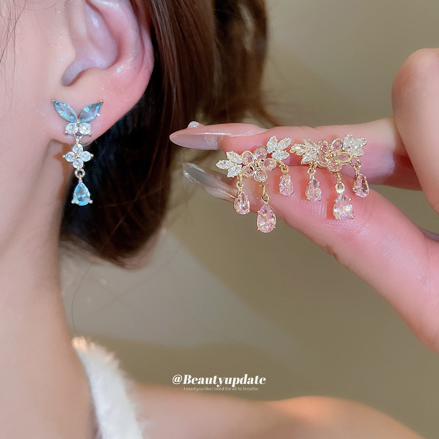 鋯石蝴蝶花朵流蘇耳環－商品主圖｜https://igowo.tw/