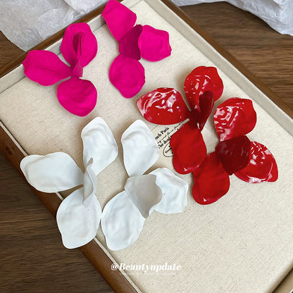 歐美夸張噴漆花朵耳環女簡約時尚耳釘個性氣質百搭耳飾小眾高級感