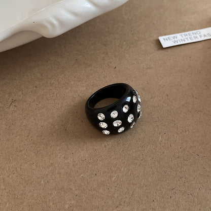 歐美跨境鑲鉆樹脂圓形戒指項鏈套裝簡約時尚朋克風設計感小眾飾品