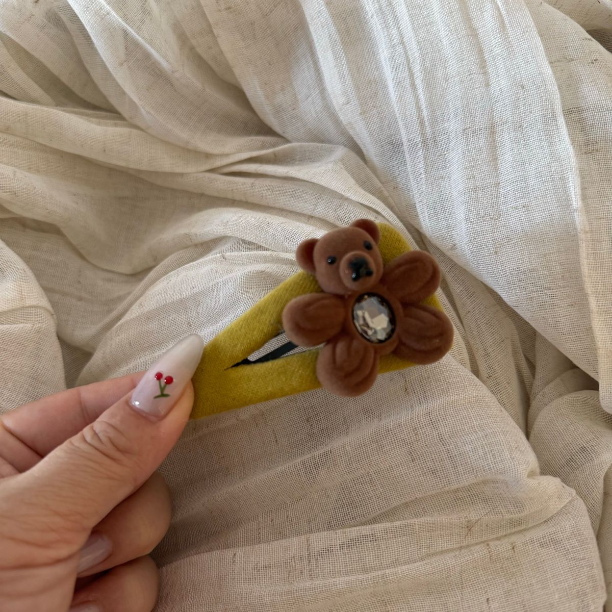 棕色格紋小熊髮夾