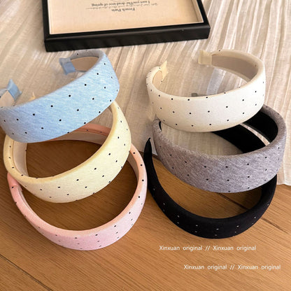 針織波點寬版髮箍－藍色款細節｜https://igowo.tw/