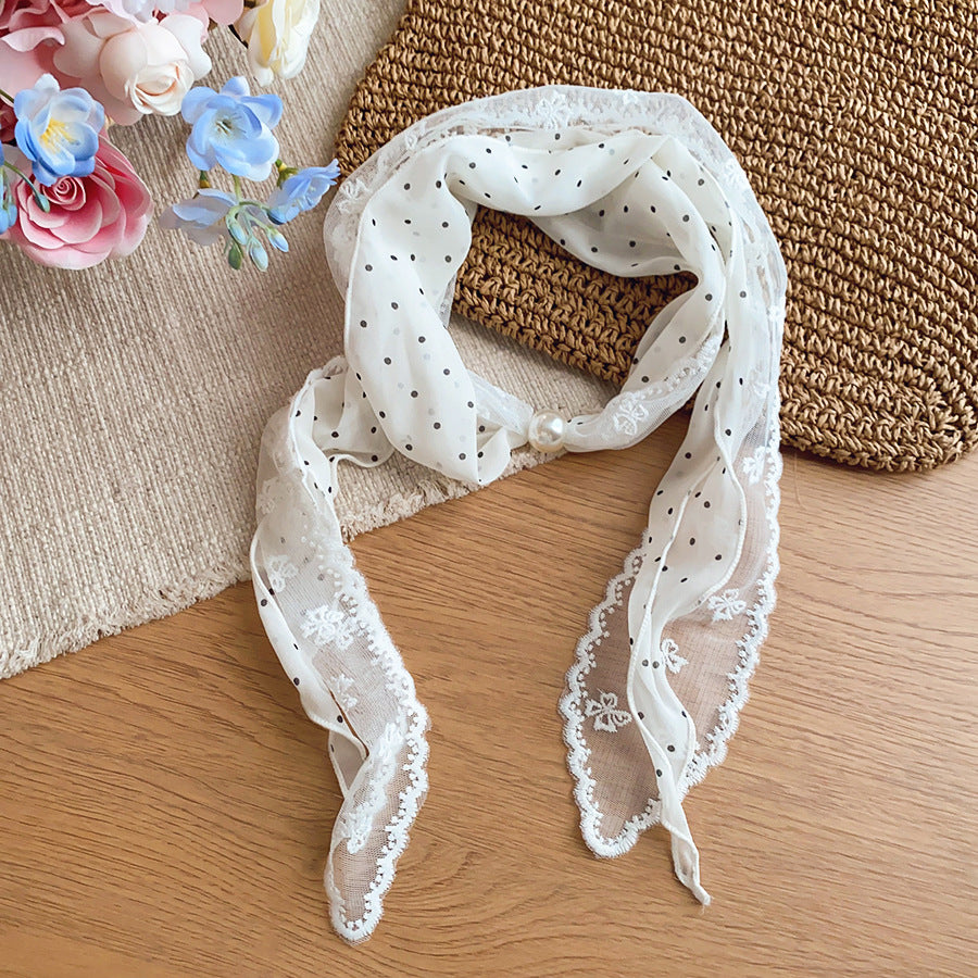 白色串珠飾品－絲巾-藍色-咖色-白色-格紋款細節｜https://igowo.tw/