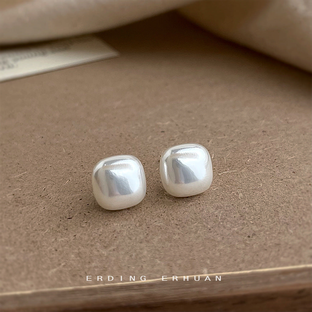 珍珠方形立體耳釘