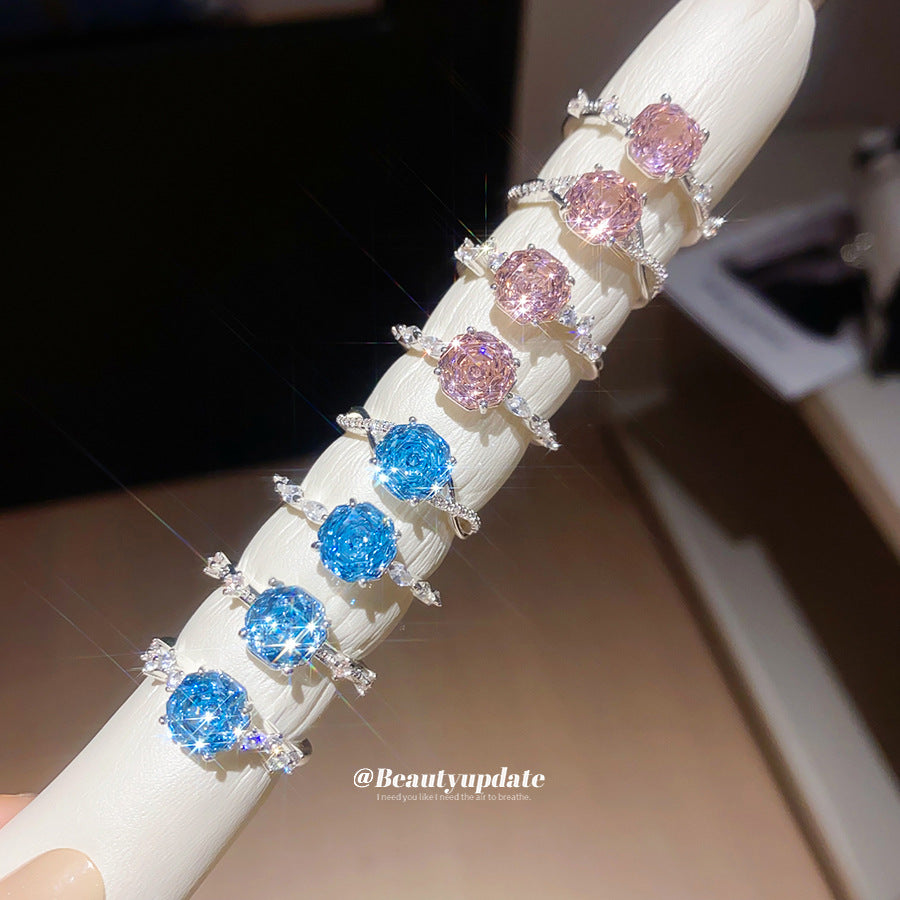 鋯石花朵可調式戒指－商品主圖｜https://igowo.tw/