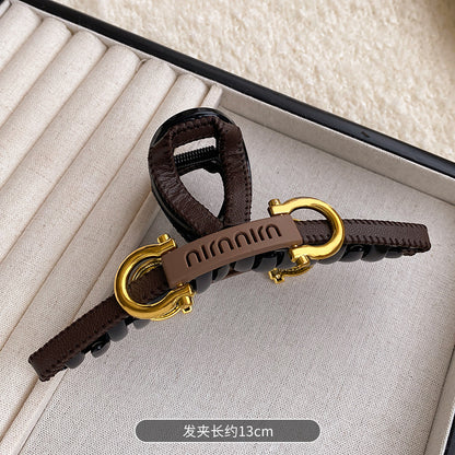 美拉德亞克力皮革字母min發抓復古時尚氣質鯊魚夾小眾設計感抓夾
