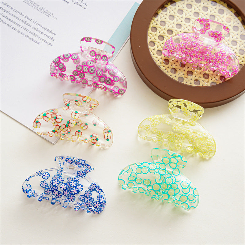 透明壓克力水果鯊魚夾－半圓蘋果款細節｜https://igowo.tw/