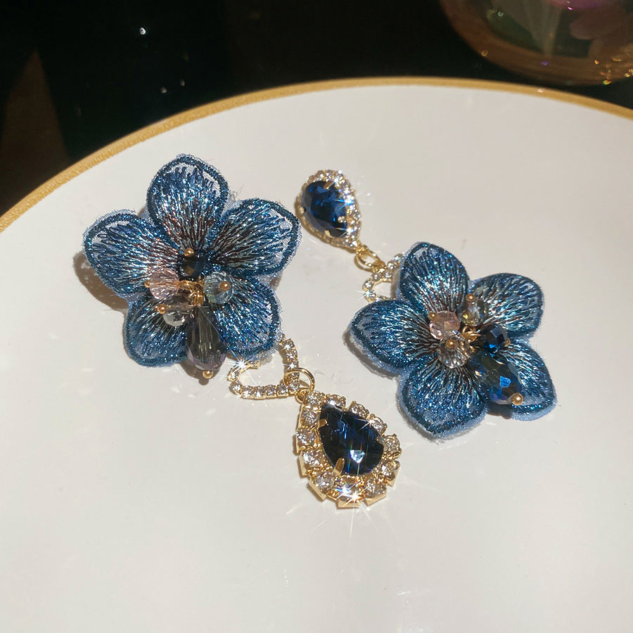 粉色花朵不對稱耳環