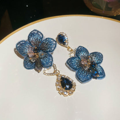 粉色花朵不對稱耳環