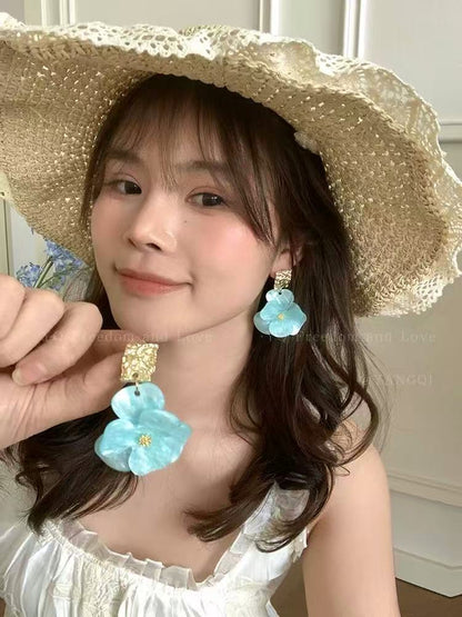 手工編織彩色花朵圓形耳釘多巴胺小清新度假風耳環輕奢高級感耳飾
