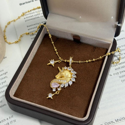 金色鋯石小馬復古項鍊