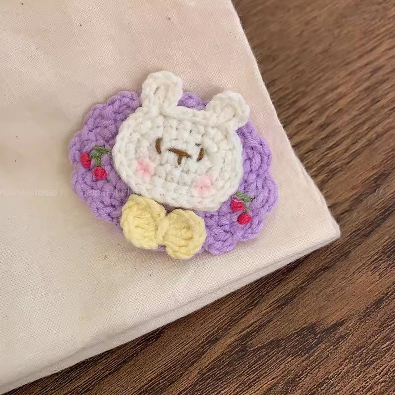 櫻桃卡通刺繡編織髮夾