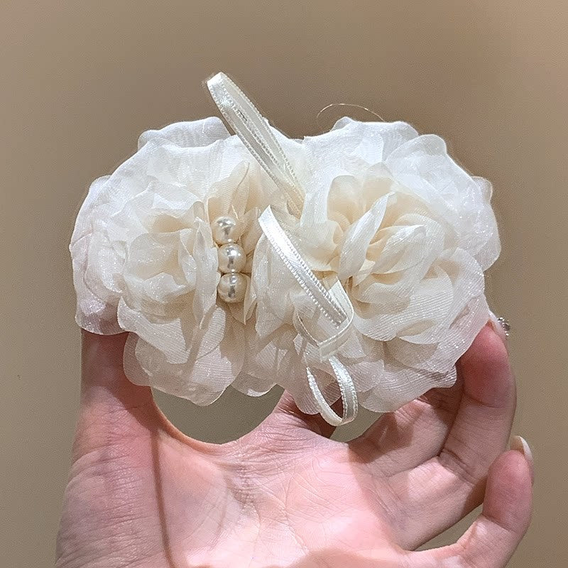 珍珠網紗花朵髮夾