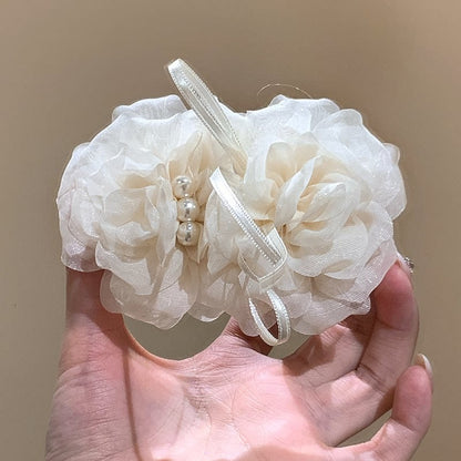 珍珠網紗花朵髮夾