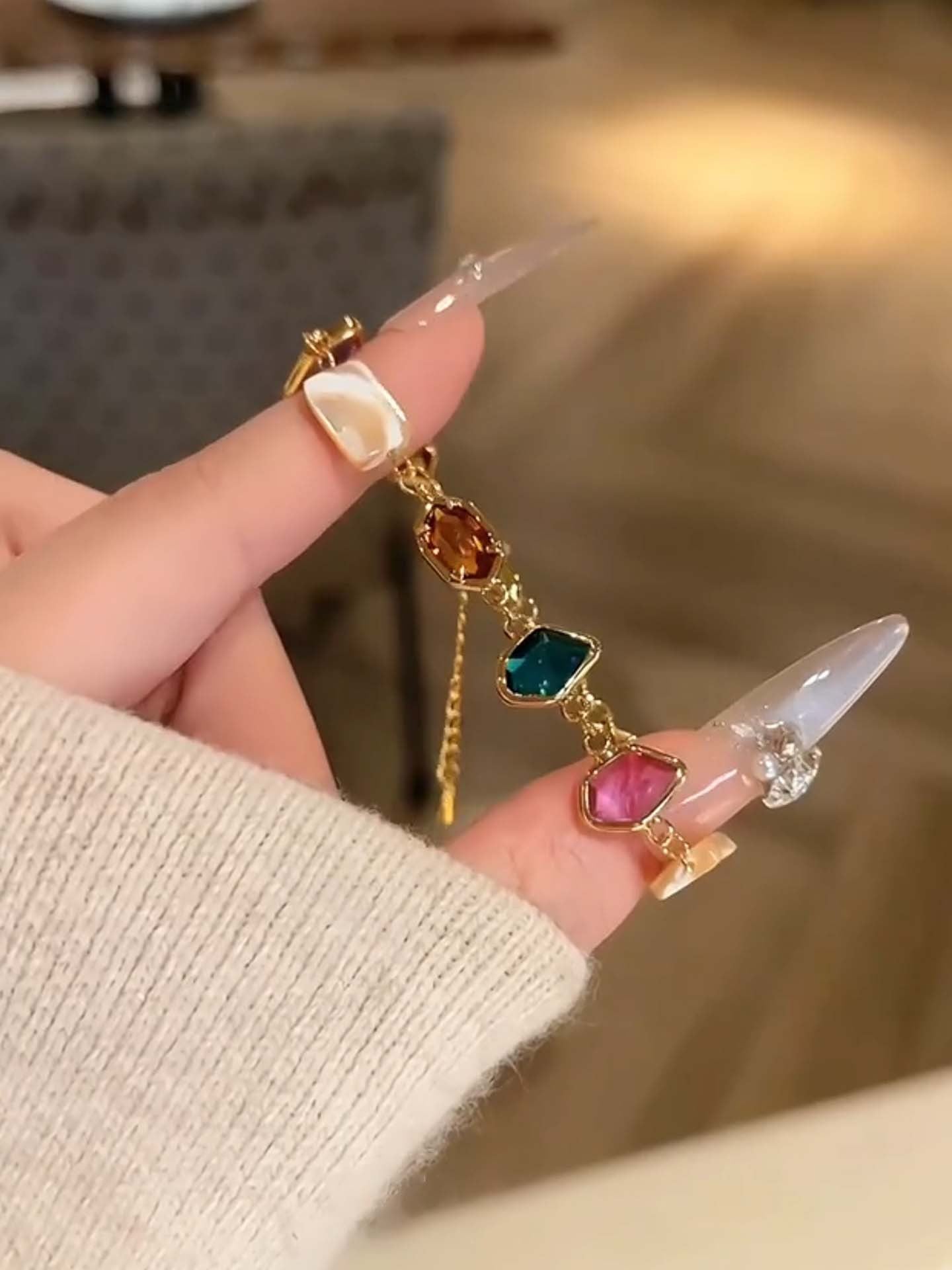 多巴胺玻璃貝殼方形手鏈簡約日常通勤小眾手環輕奢高級感手飾批發