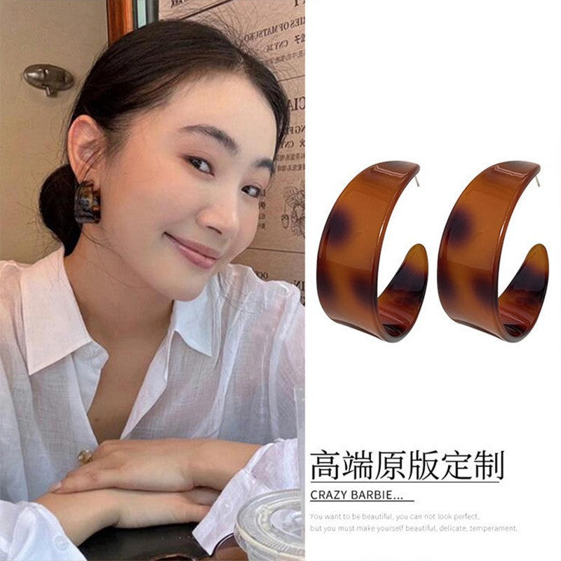 復古美拉德咖色銀針耳釘時尚百搭小眾港風耳環輕奢高級感秋冬耳飾