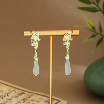 銀針扇形流蘇長版耳墜－細節特寫12｜https://igowo.tw/