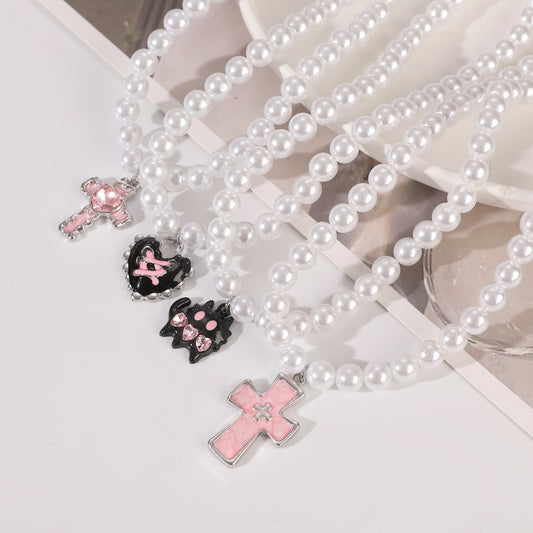 珍珠十字墜飾復古項鍊－商品主圖｜https://igowo.tw/