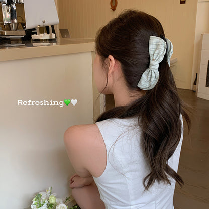 蝴蝶結波點髮夾－米色波點款細節｜https://igowo.tw/