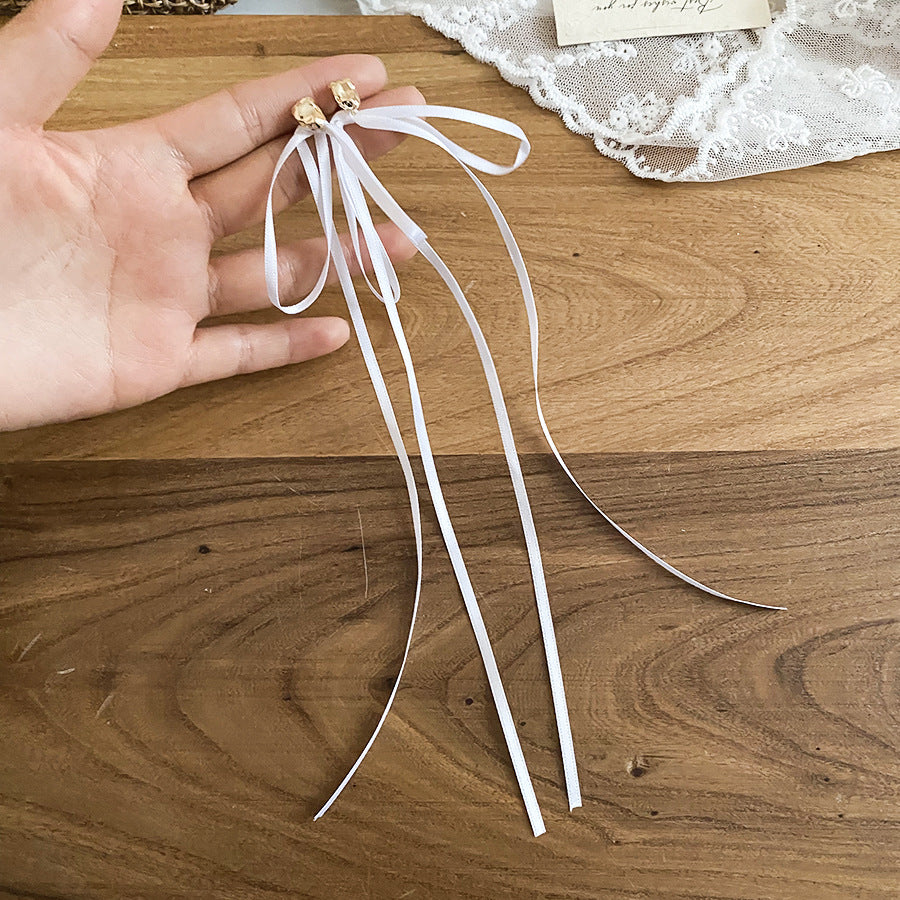 完美女孩~仙女飄帶蝴蝶結流蘇耳釘小眾氣質耳環輕奢高級感耳飾女