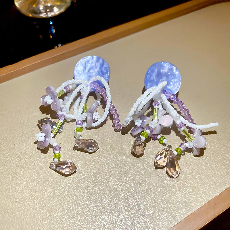 藍色愛心花朵流蘇耳釘－細節特寫14｜https://igowo.tw/