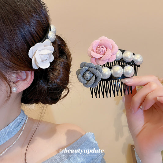 珍珠布面花朵復古髮簪－商品主圖｜https://igowo.tw/