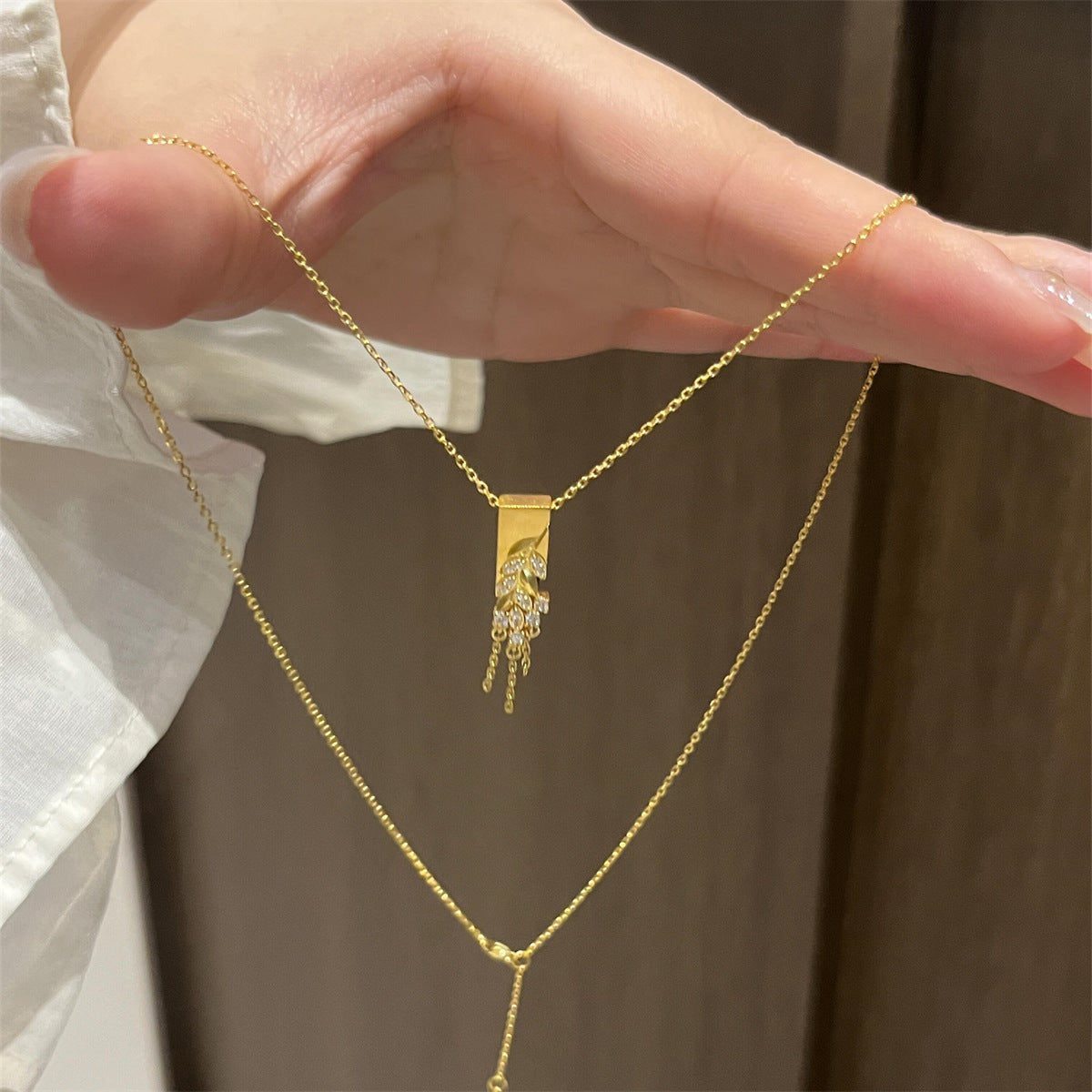 金色鋯石麥穗流蘇項鍊