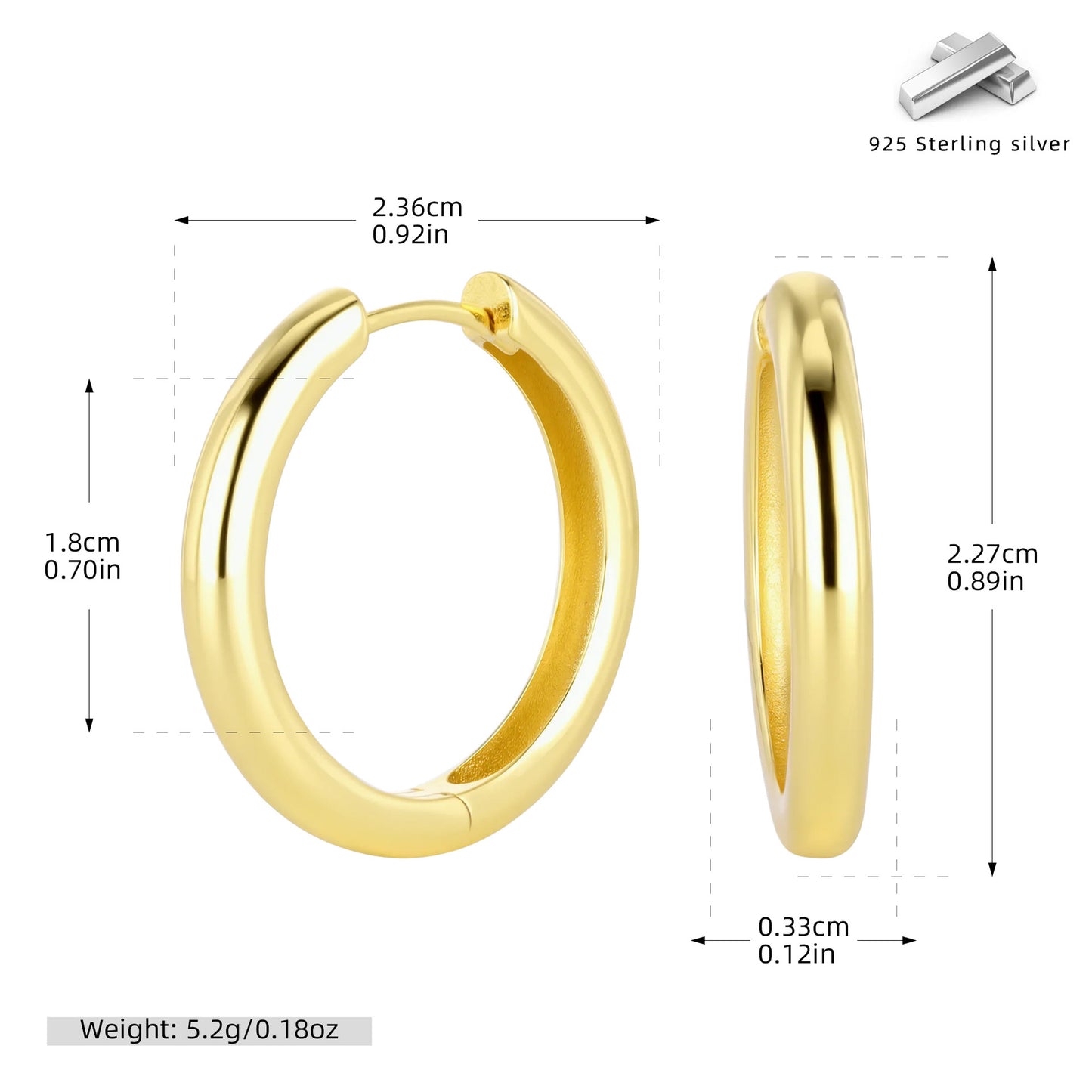 S925 耳環光面多尺寸圓形素圈耳扣耳飾經典百搭飾品