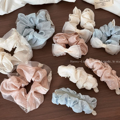 珍珠布面愛心波點髮圈－商品主圖｜https://igowo.tw/