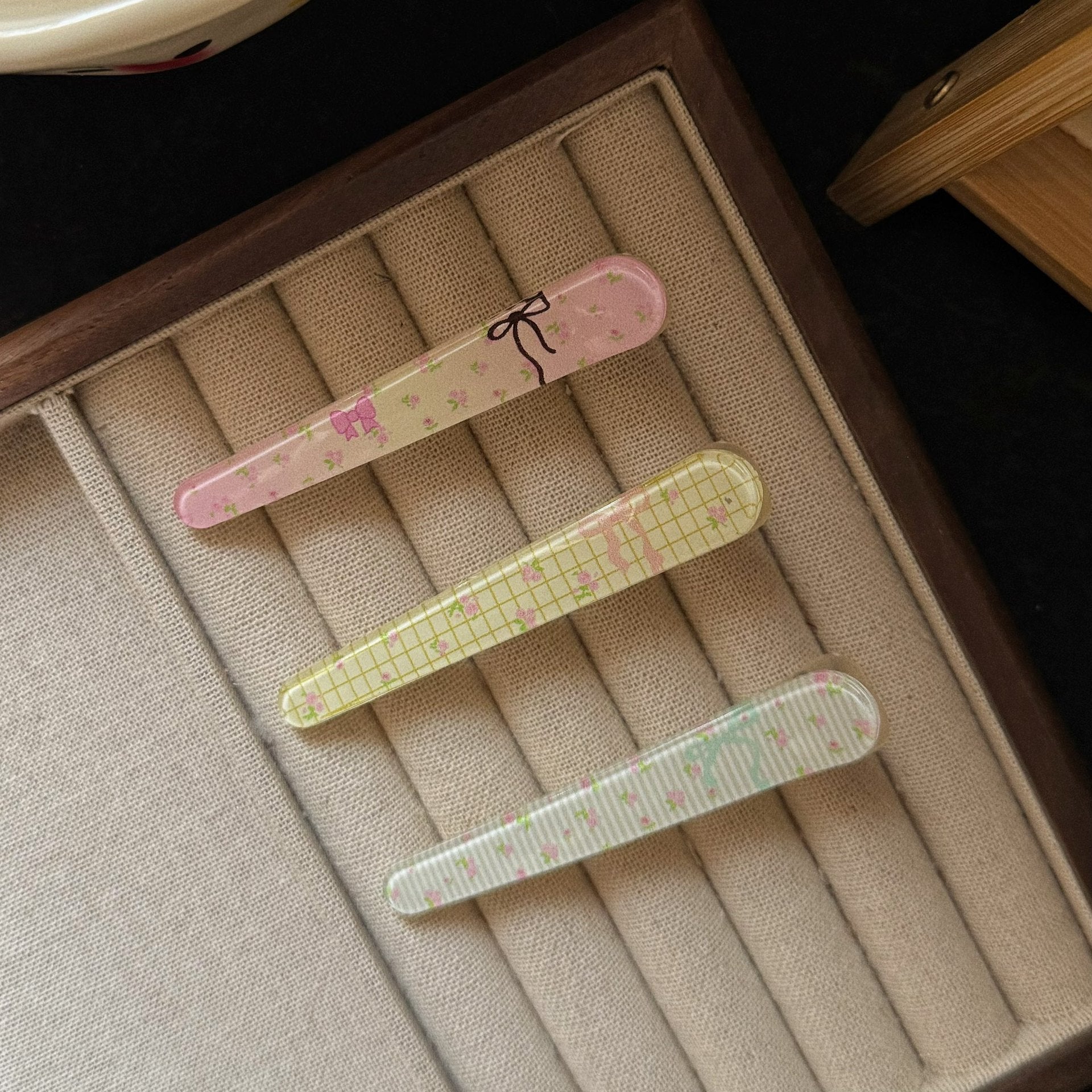 碎花領結髮夾－粉色領結髮夾款實拍｜https://igowo.tw/