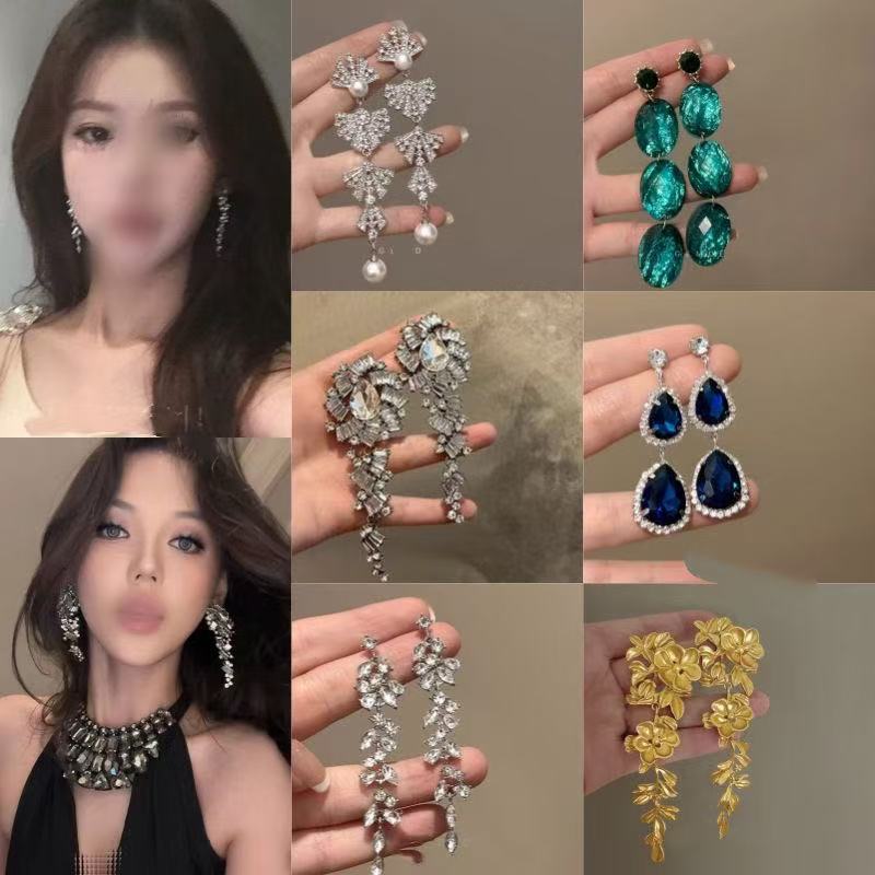鋯石流蘇長版耳釘－商品主圖｜https://igowo.tw/