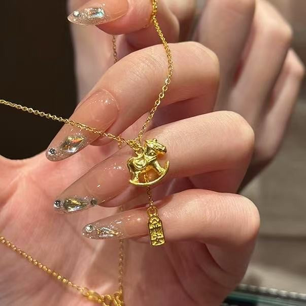 沙金鋯石水滴拉絲項鍊－14#項鍊-金色款細節｜https://igowo.tw/
