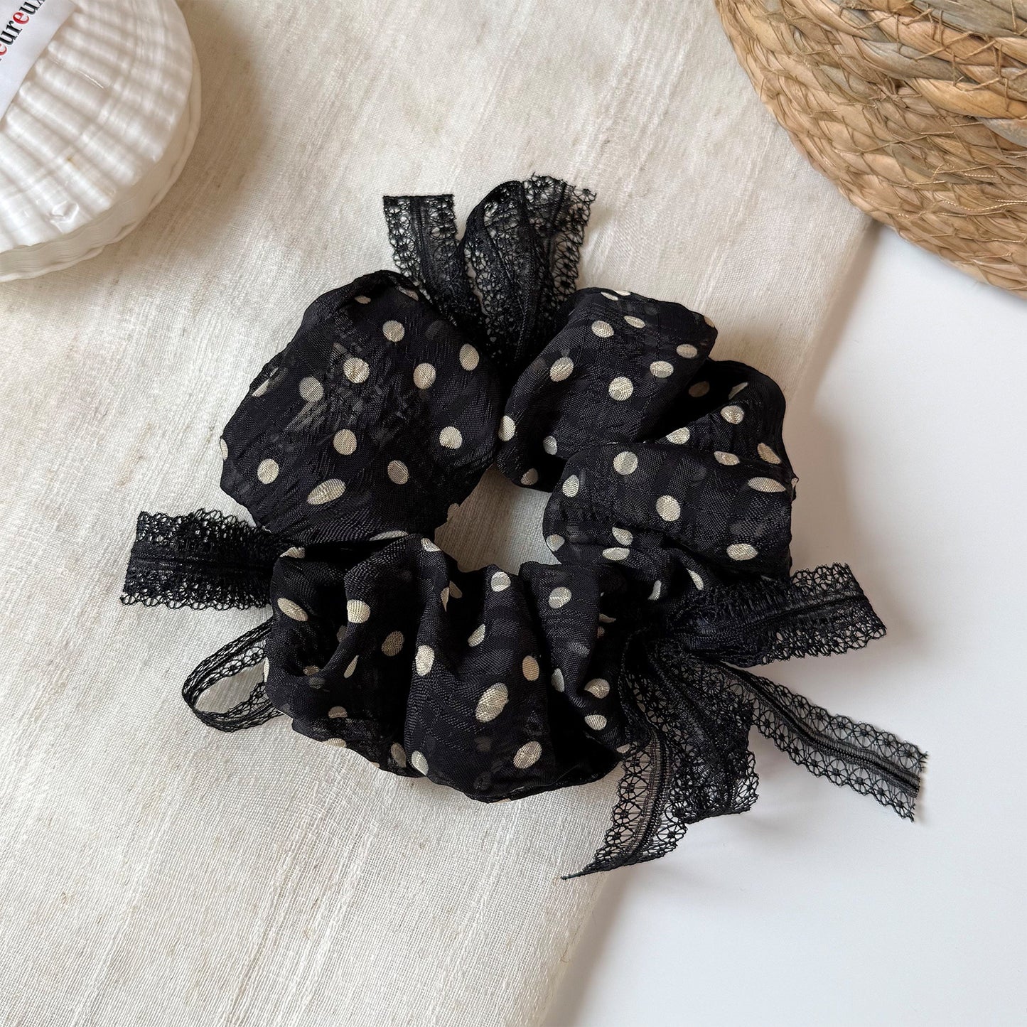 撞色網紗波點髮圈