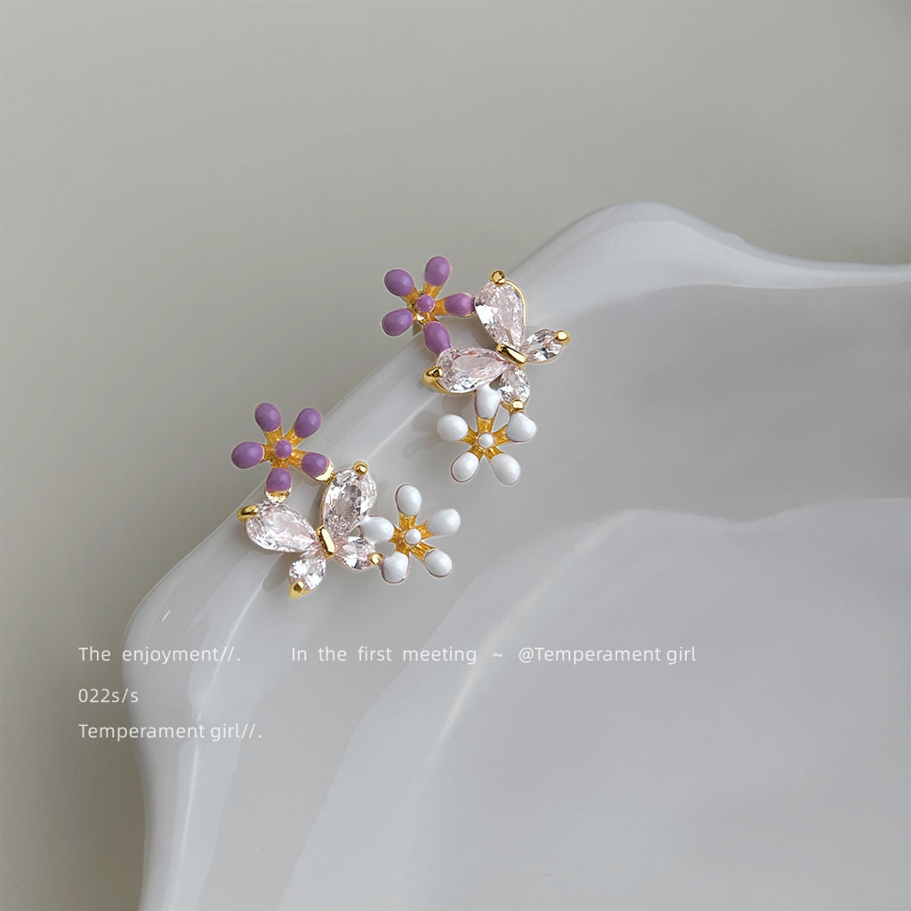 琺瑯鋯石花朵微鑲耳釘－商品主圖｜https://igowo.tw/