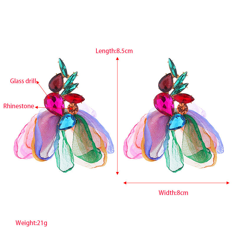 網紗金屬花朵流蘇耳環－紫色款實拍｜https://igowo.tw/