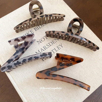 復古亞克力豹紋Z形發抓新款后腦勺盤發鯊魚夾抓夾輕奢高級感發飾
